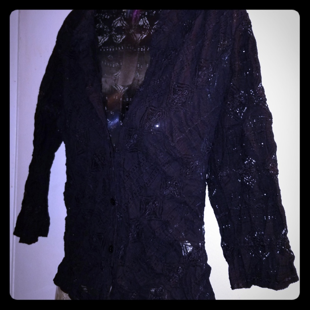 Sheer black button up top
